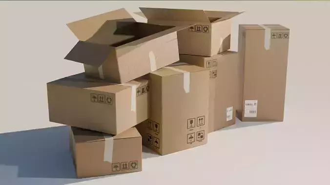 Cardboard Boxes 3D Model Various Collection Low-Poly 4K