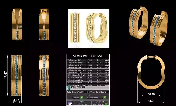 Diamond Hoops Earrings 3D print model 3D Model Collection