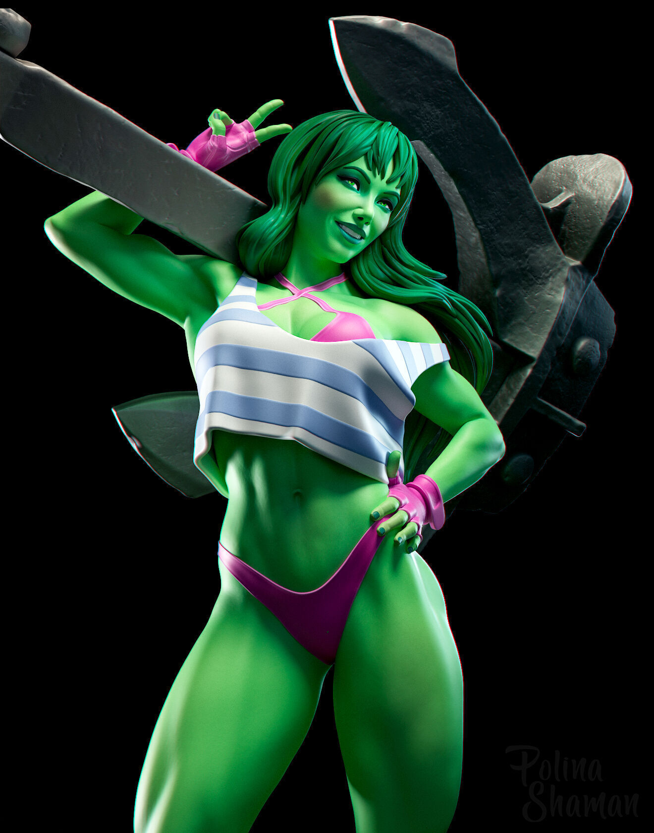 Fan She Hulk - printable stl 3D print model_5