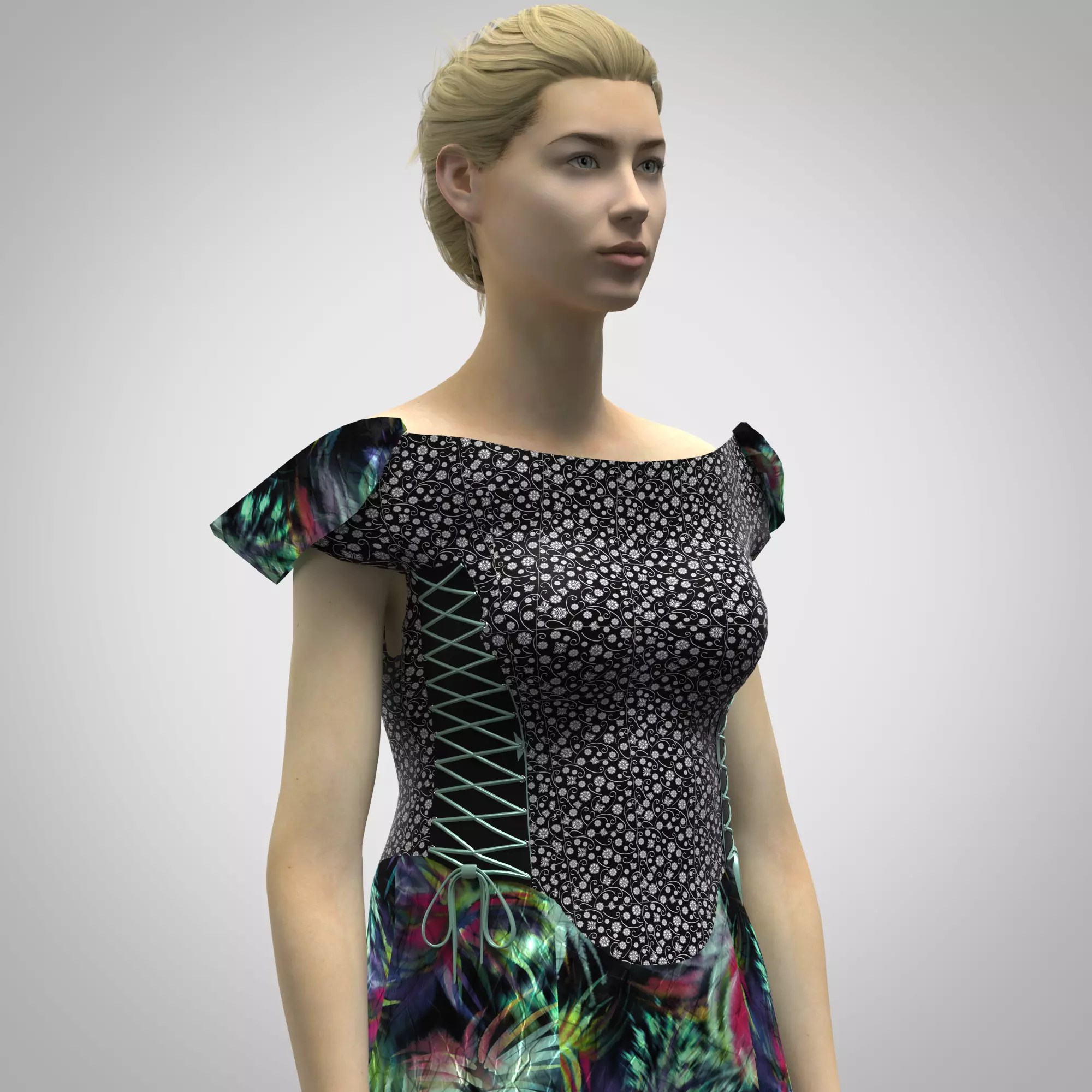 Womens lace dress rigged model Low-poly 3D model_0