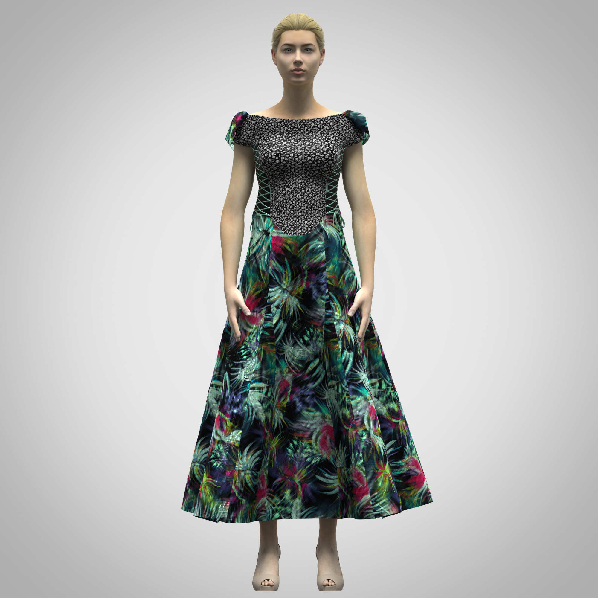 Womens lace dress rigged model Low-poly 3D model_1