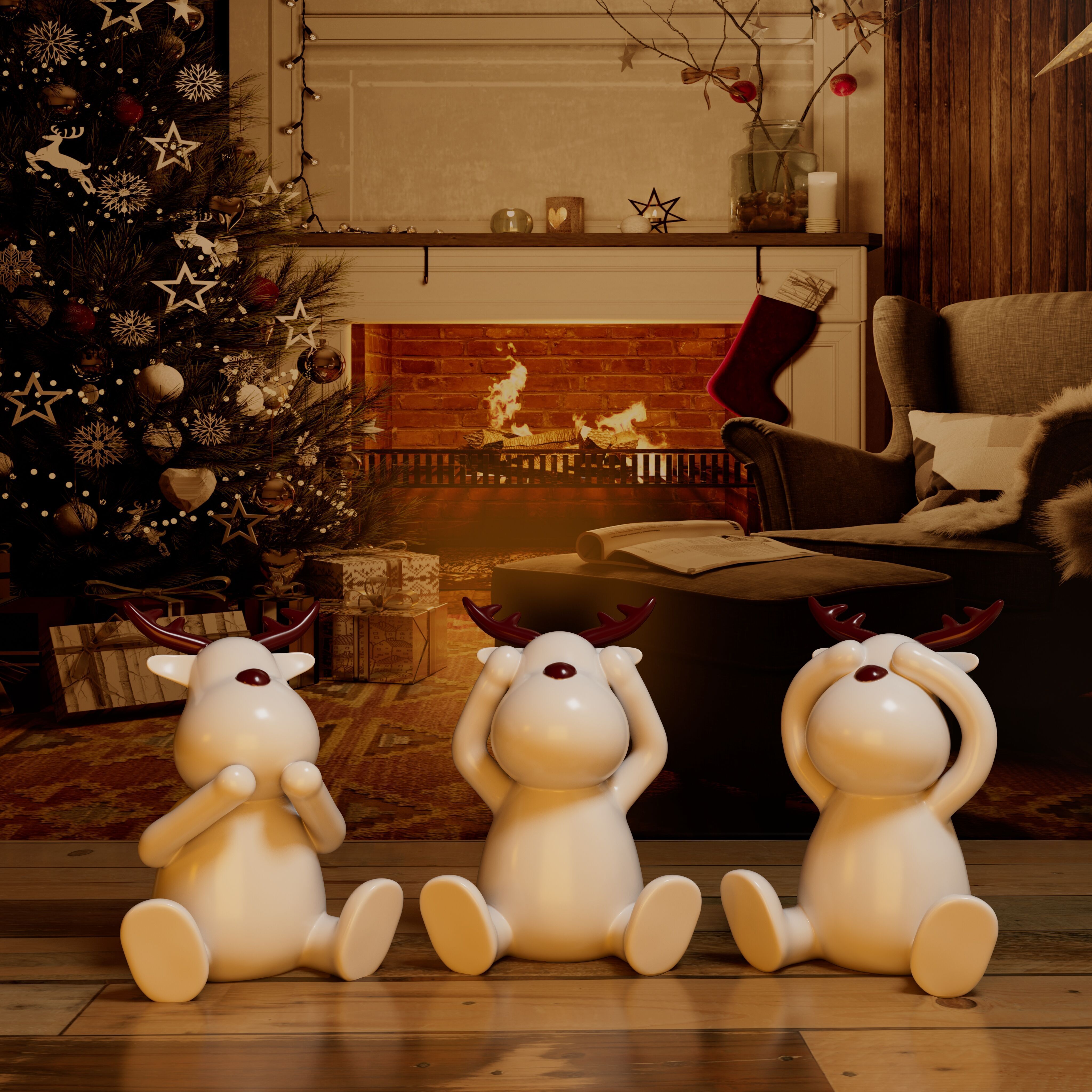 Winter Reindeer 3 Piece Set for Decor 3D print model_1