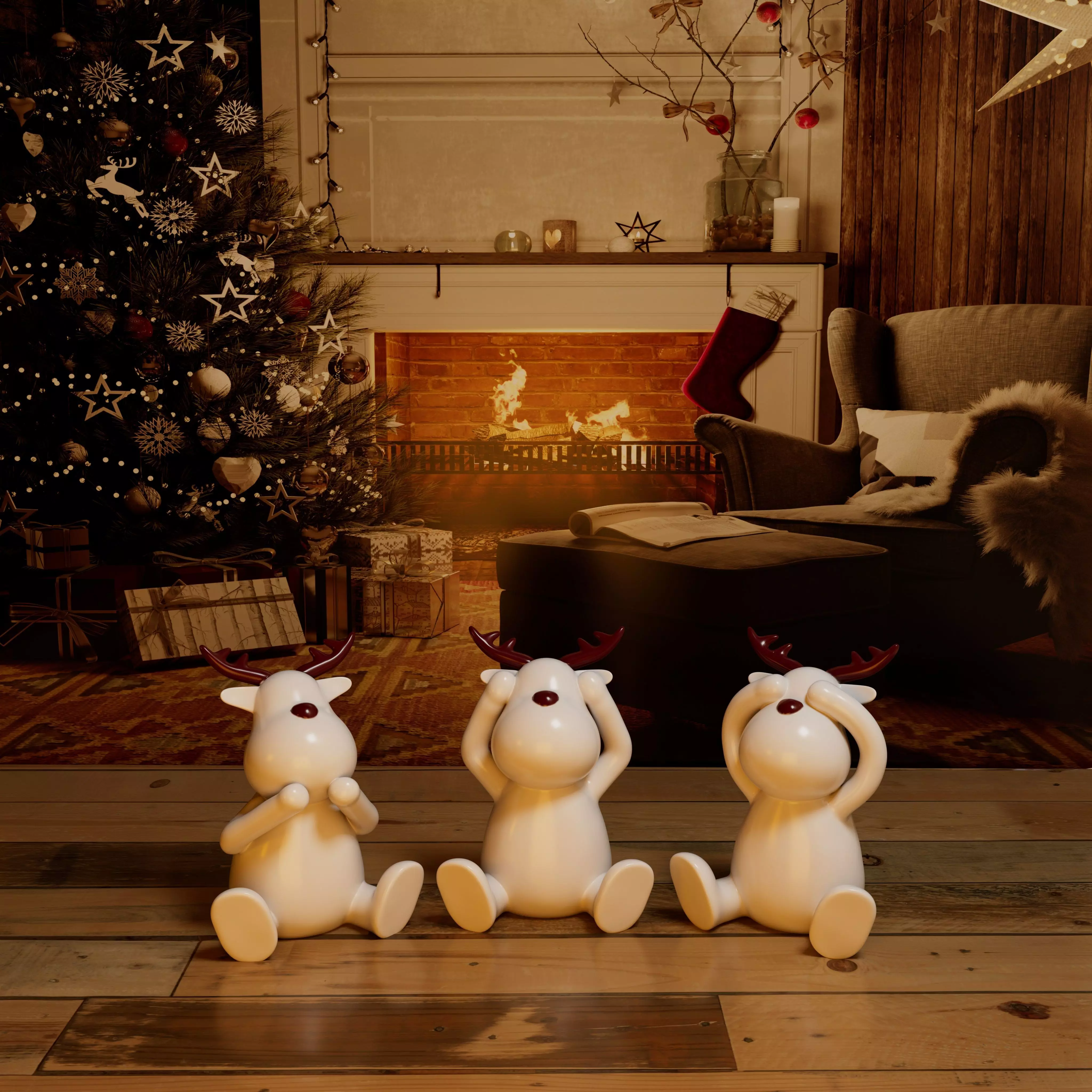Winter Reindeer 3 Piece Set for Decor 3D print model_0
