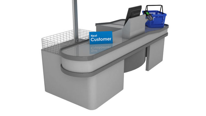 checkout counter with card swipe and till point and basket 3D model