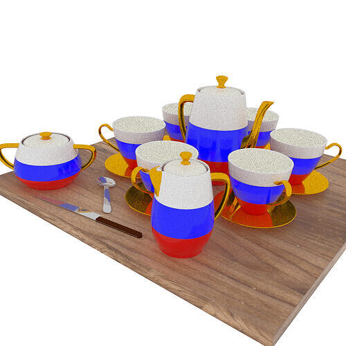 Russian flag on ceramic tea set  3D model