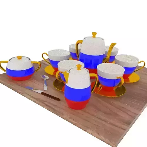 Russian flag on ceramic tea set 