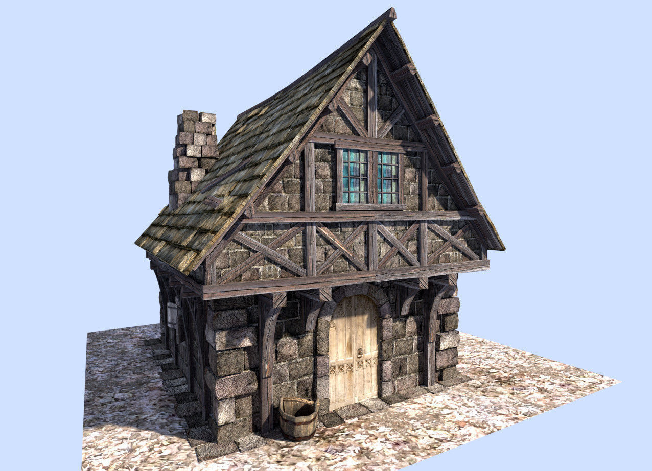 medieval cottage Low-poly 3D model_1