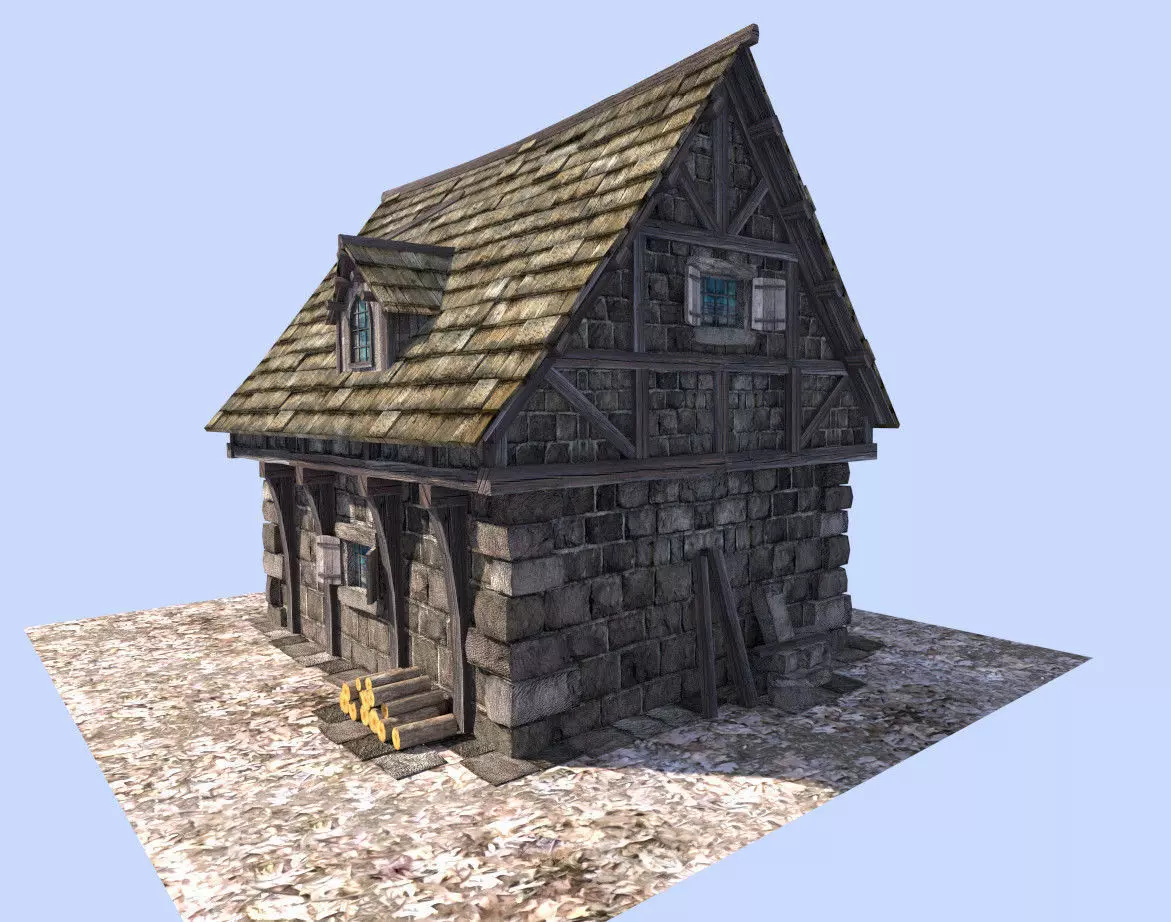medieval cottage Low-poly 3D model_0