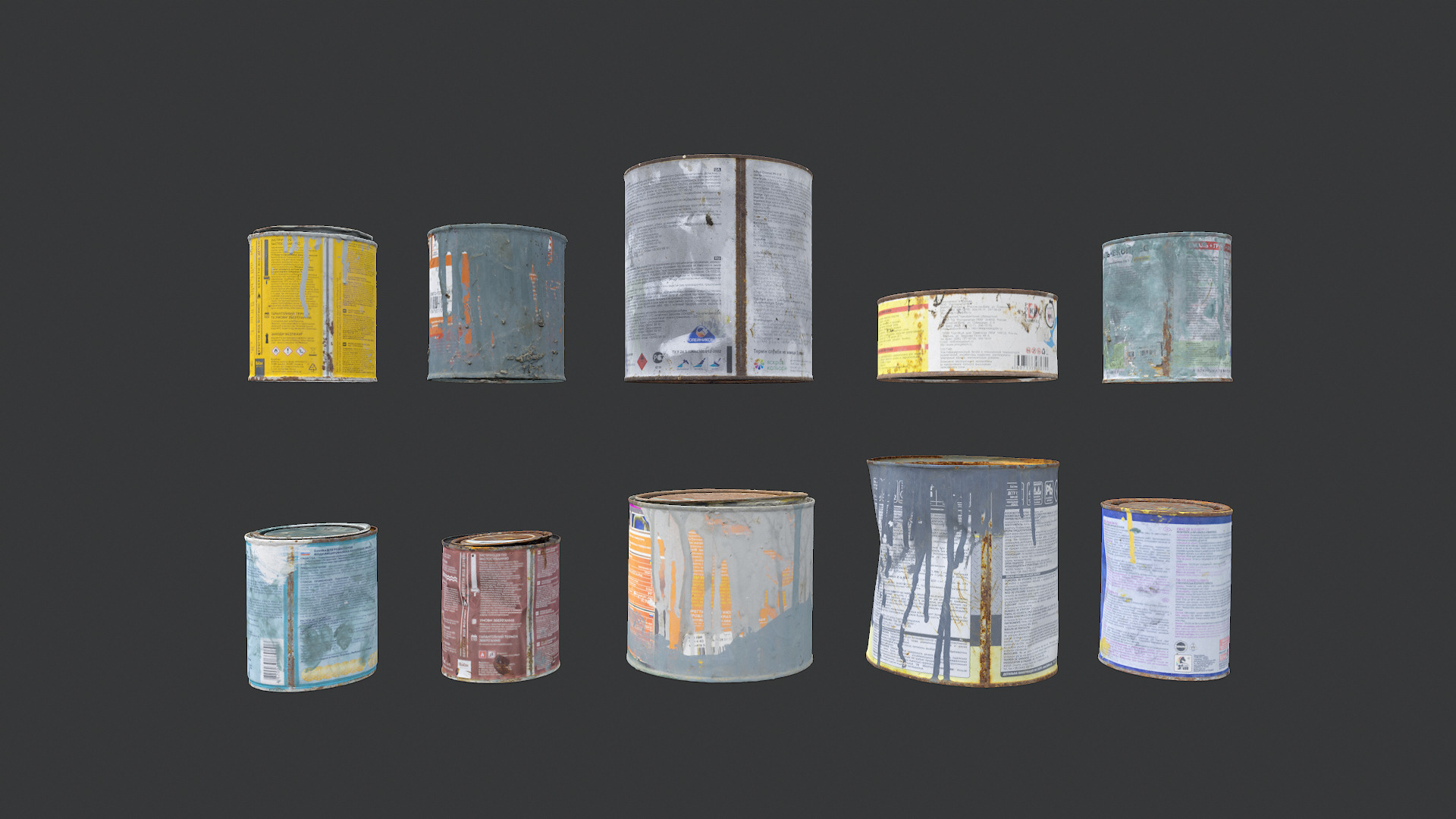 Old Soviet tin cans set 3 3D model_2