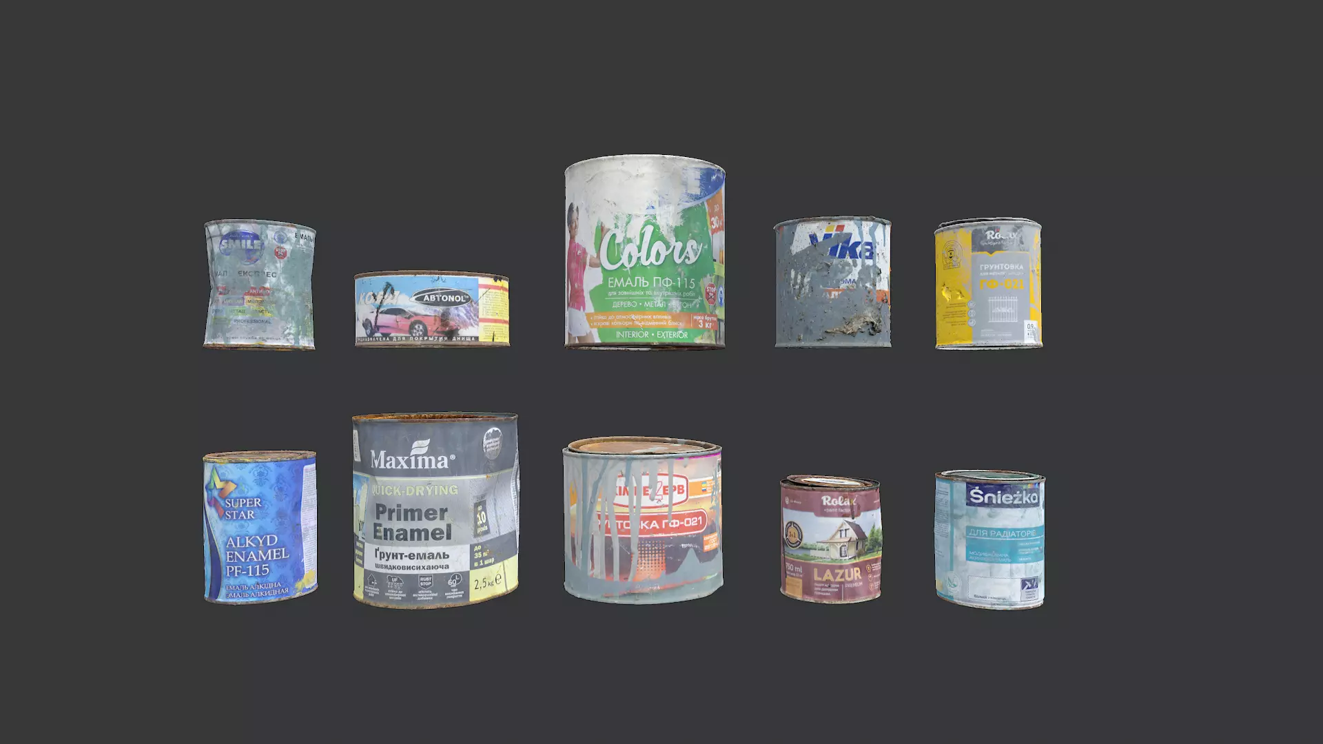 Old Soviet tin cans set 3 3D model_0