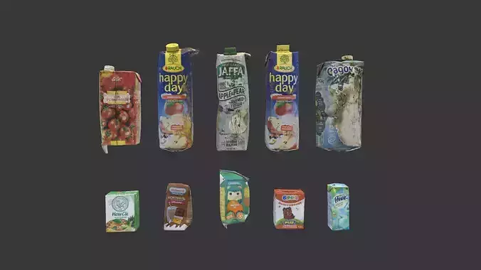 Old dirty tetra pak juice milk set 1