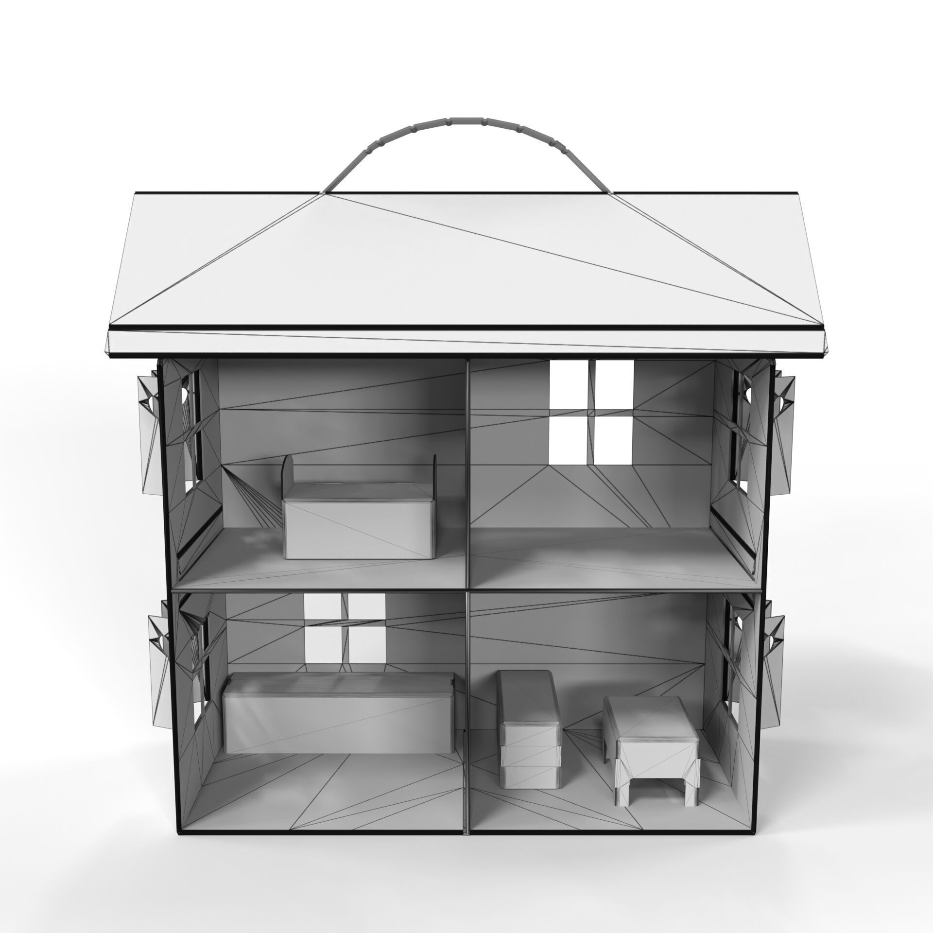 Handcrafted Cardboard House with Miniature Furniture Texture_4