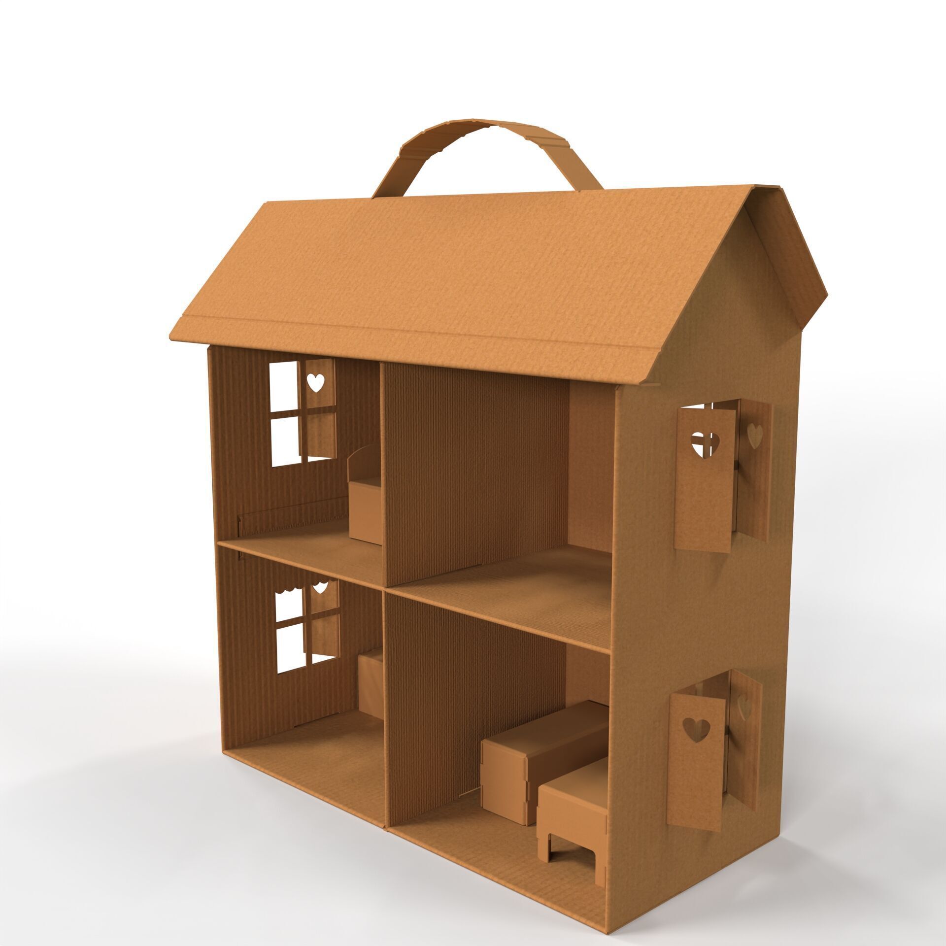 Handcrafted Cardboard House with Miniature Furniture Texture_2