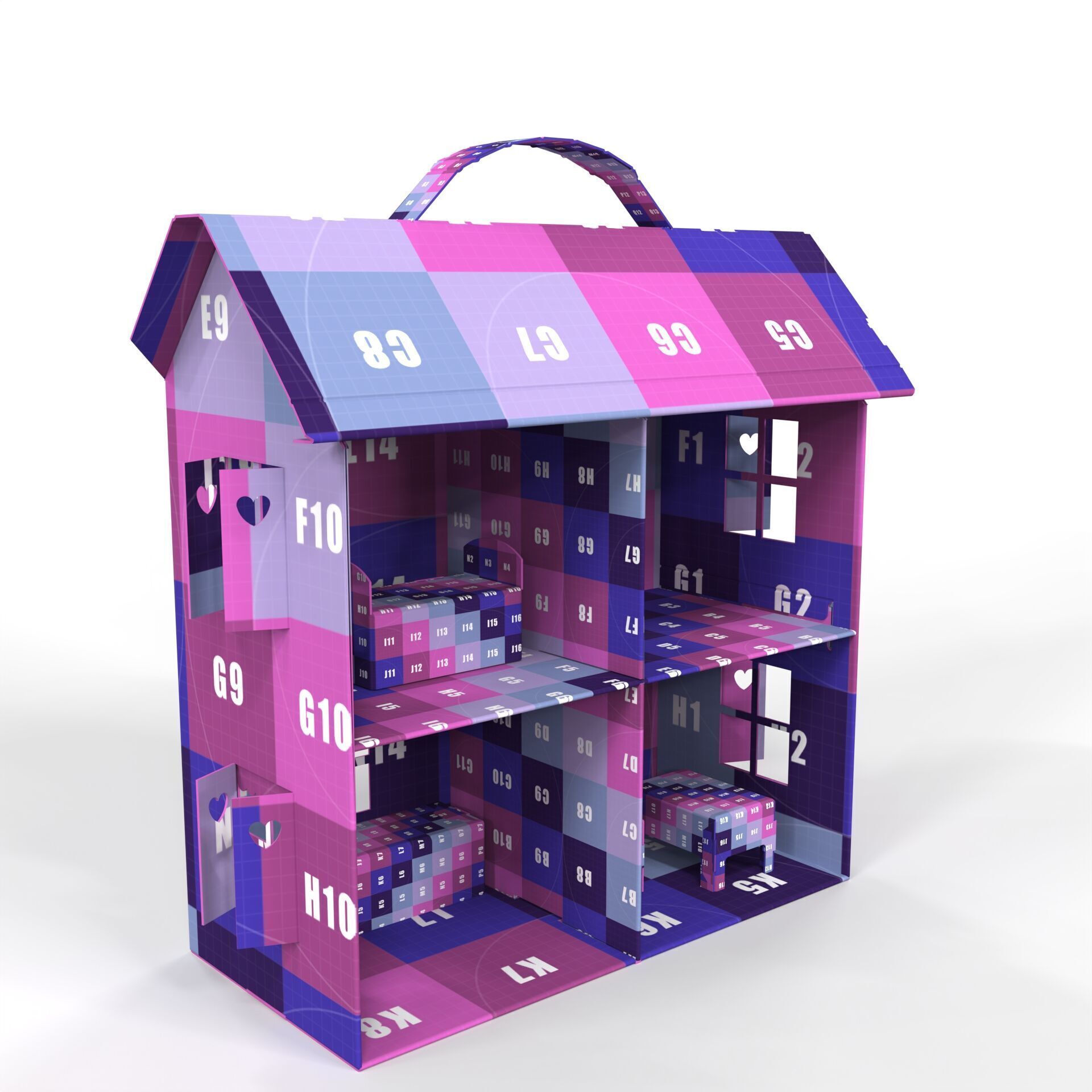 Handcrafted Cardboard House with Miniature Furniture Texture_6