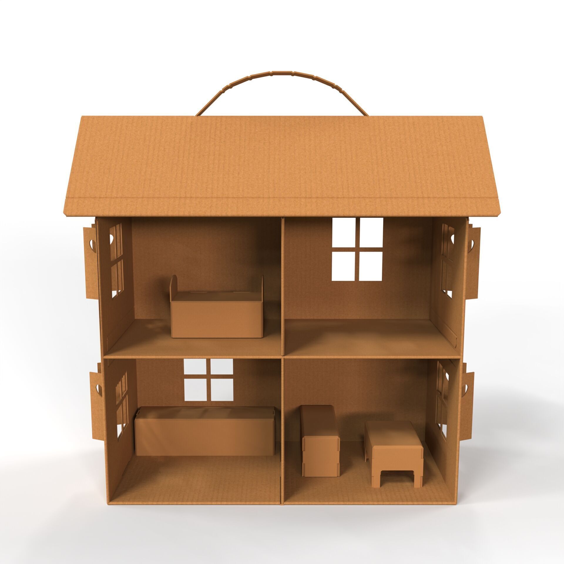 Handcrafted Cardboard House with Miniature Furniture Texture_1