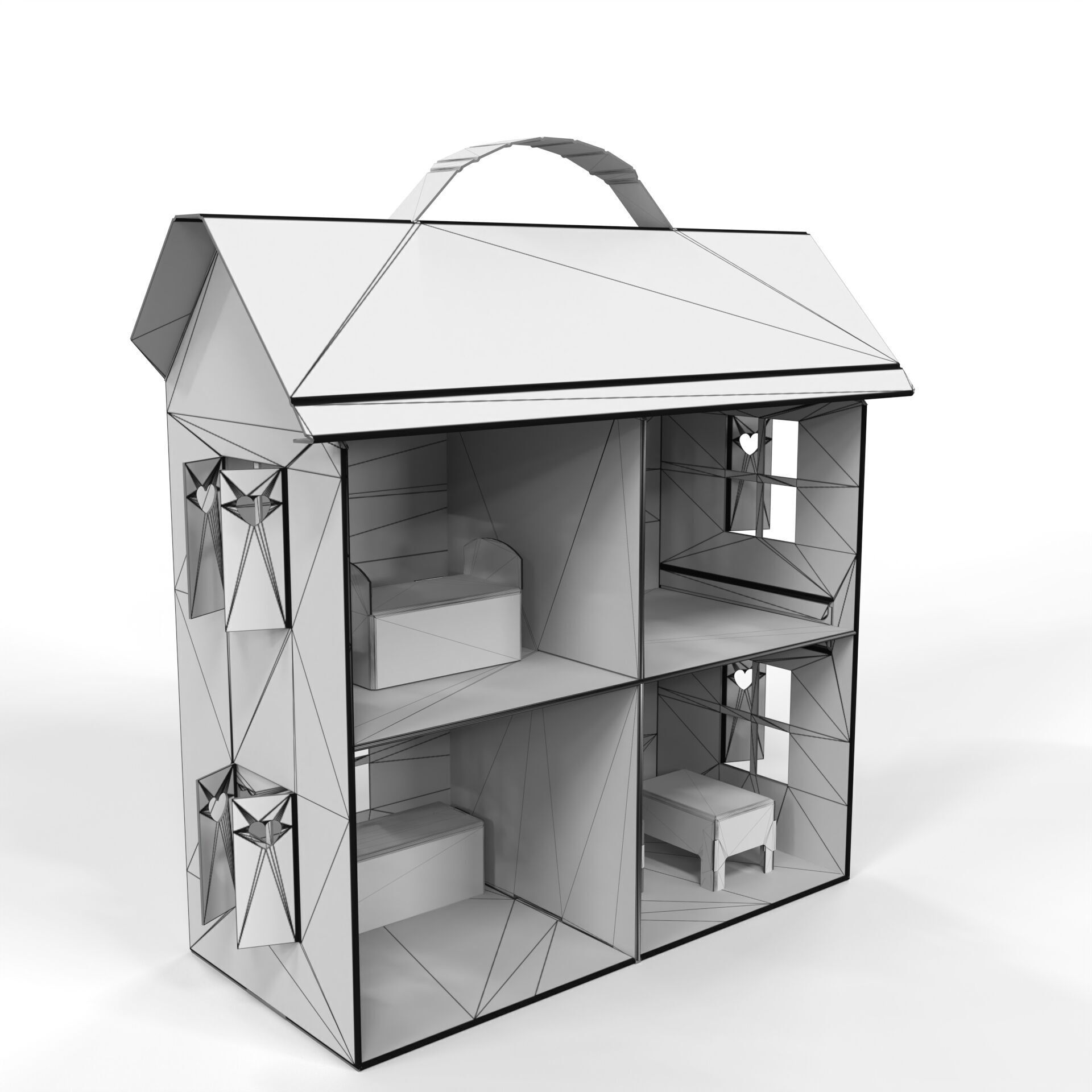 Handcrafted Cardboard House with Miniature Furniture Texture_3