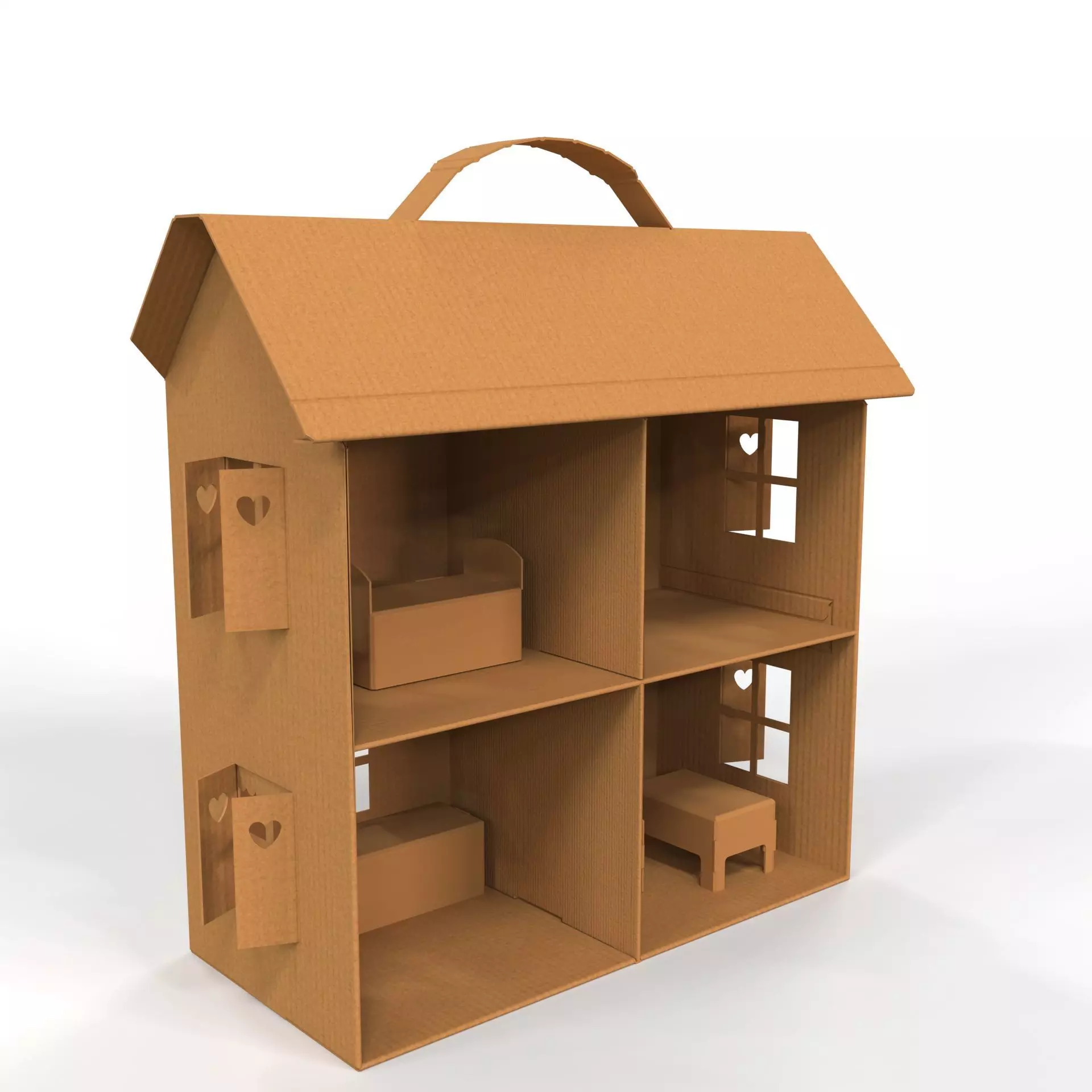 Handcrafted Cardboard House with Miniature Furniture Texture_0