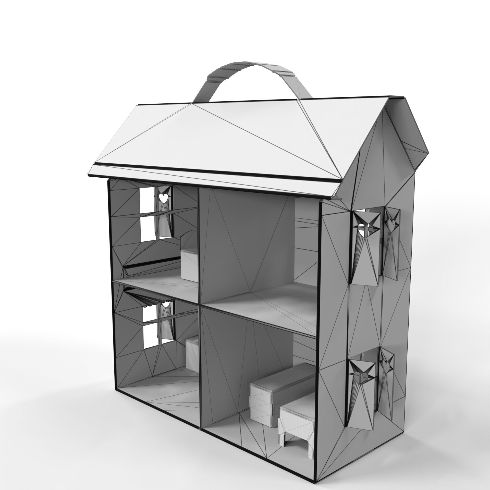 Handcrafted Cardboard House with Miniature Furniture Texture_5