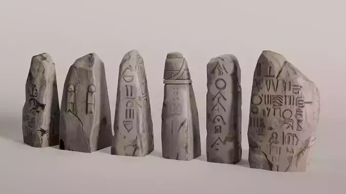 Ancient Rune Stone Menhir Pack - Game-Ready