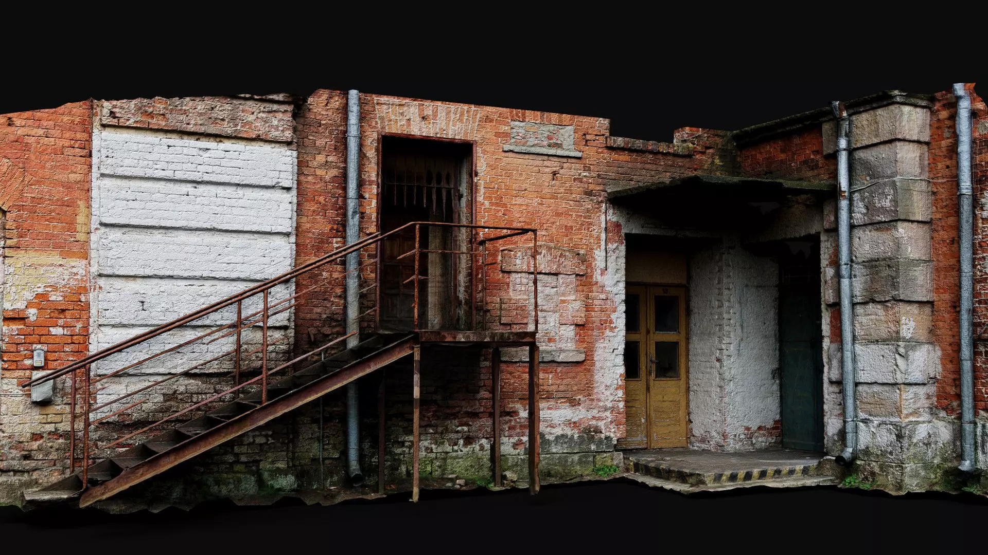abandoned factory facade brickwall corner photogrammetry Low-poly 3D model_0