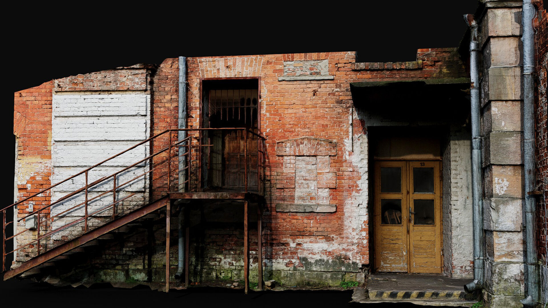abandoned factory facade brickwall corner photogrammetry Low-poly 3D model_2