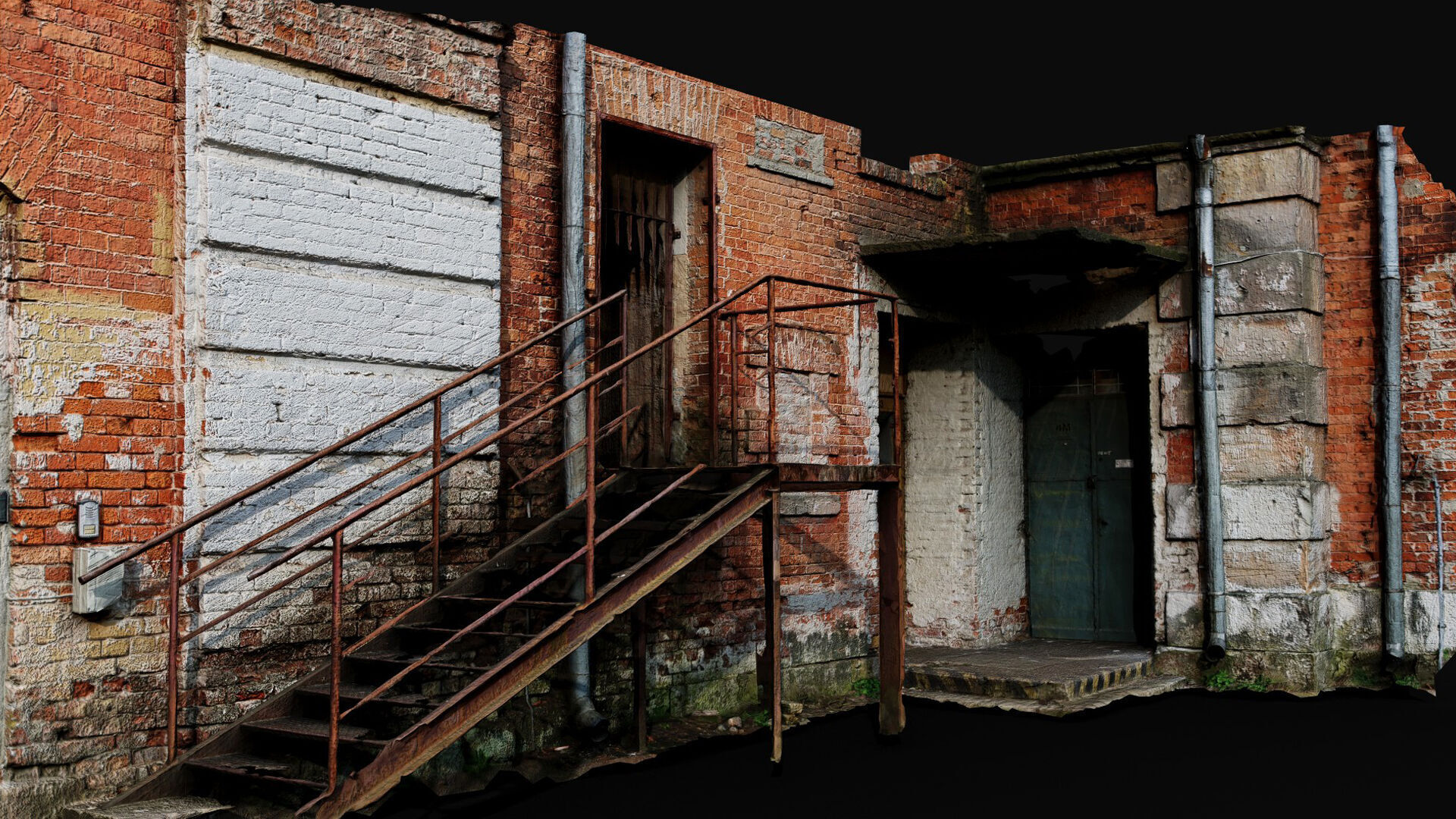 abandoned factory facade brickwall corner photogrammetry Low-poly 3D model_1