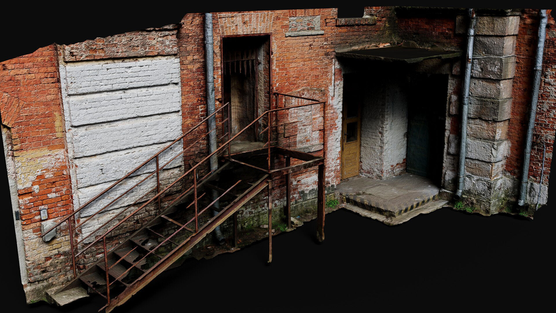 abandoned factory facade brickwall corner photogrammetry Low-poly 3D model_3