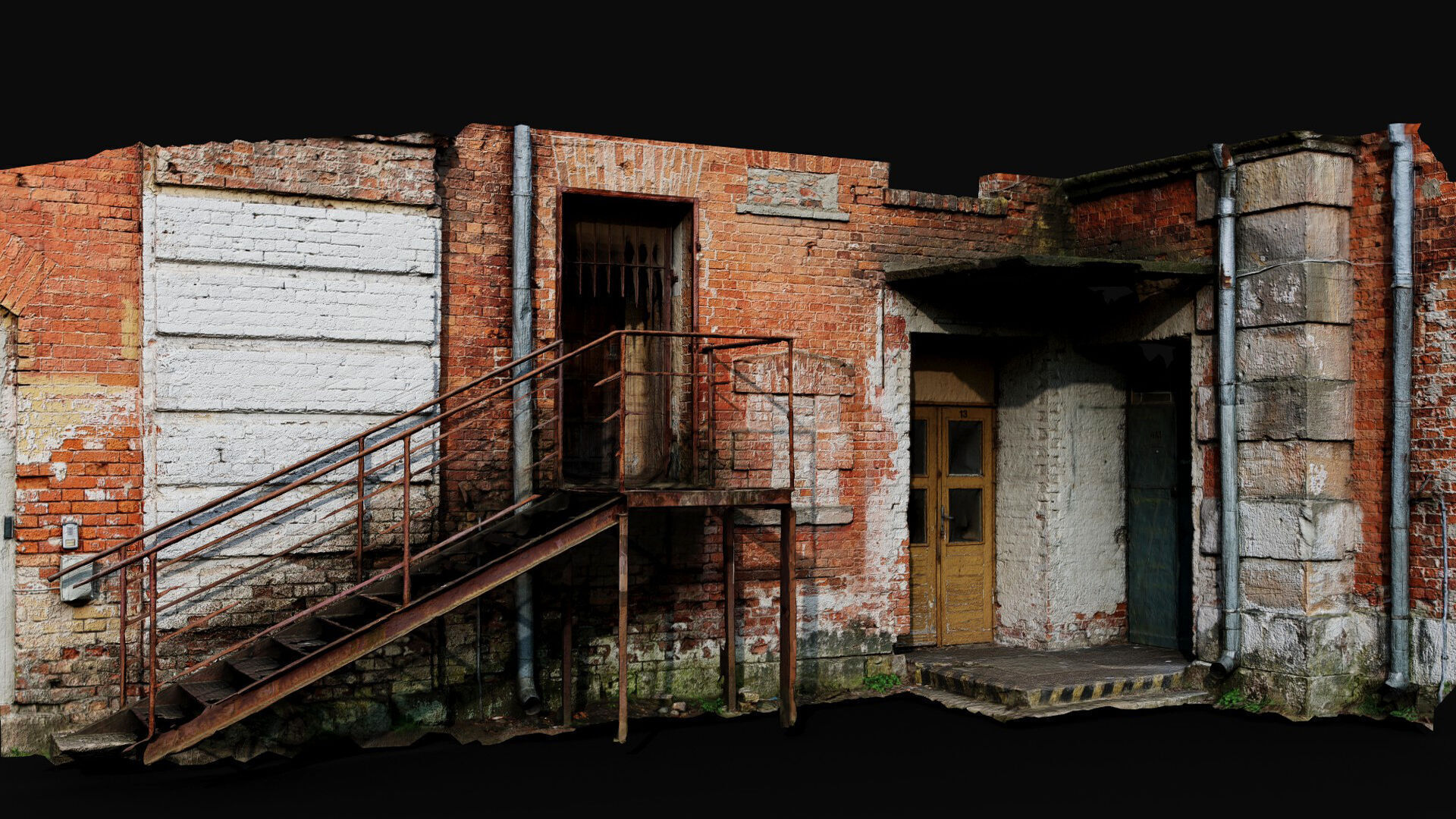 abandoned factory facade brickwall corner photogrammetry Low-poly 3D model_5