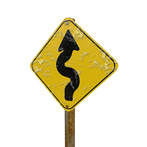 Warning For Curves Traffic Sign 3D model 4