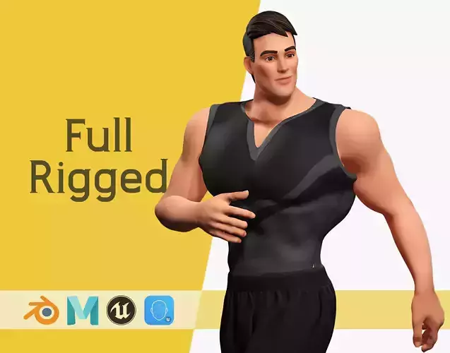 Muscular Sportsman  Athlete Rigged Stylized Fit Male Low-poly 3D model