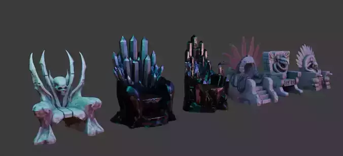 Throne Pack Low-poly 3D model