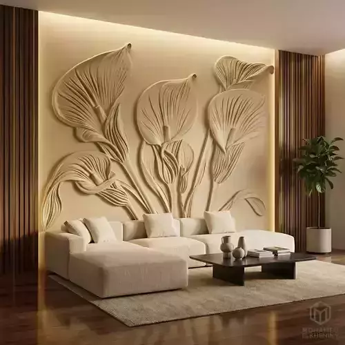 modern Calla lily panel wall decor set relief mural CNC 152 