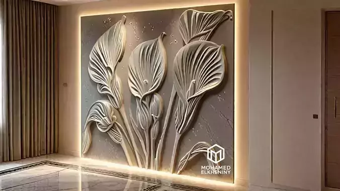 modern Calla lily panel wall decor set relief mural CNC 152  3D model
