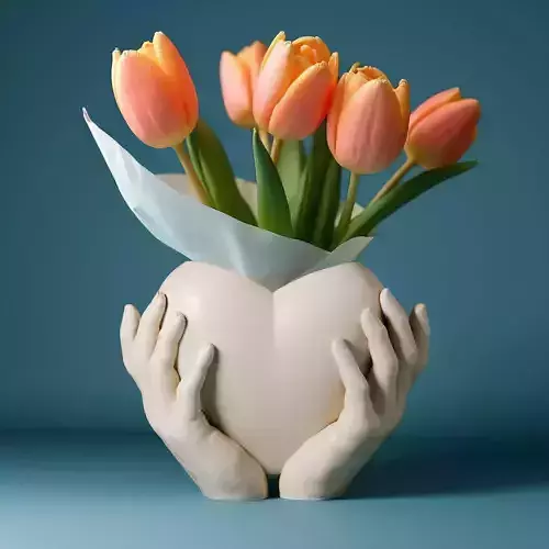 Hand Holding Heart planter - 3D printed Vase  3D print model