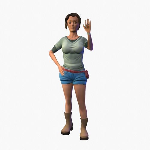 Animated Girl tourist  Low-poly 3D model