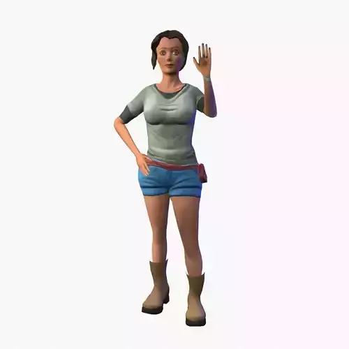 Animated Girl tourist  Low-poly 3D model
