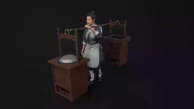 ancient china merchant Low-poly 3D model