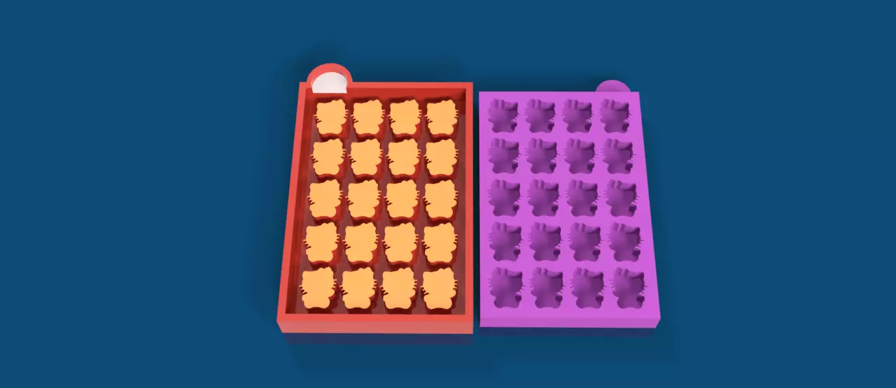 20-Cavity Big Hello Kitty Wax Melt Mold 3D print model