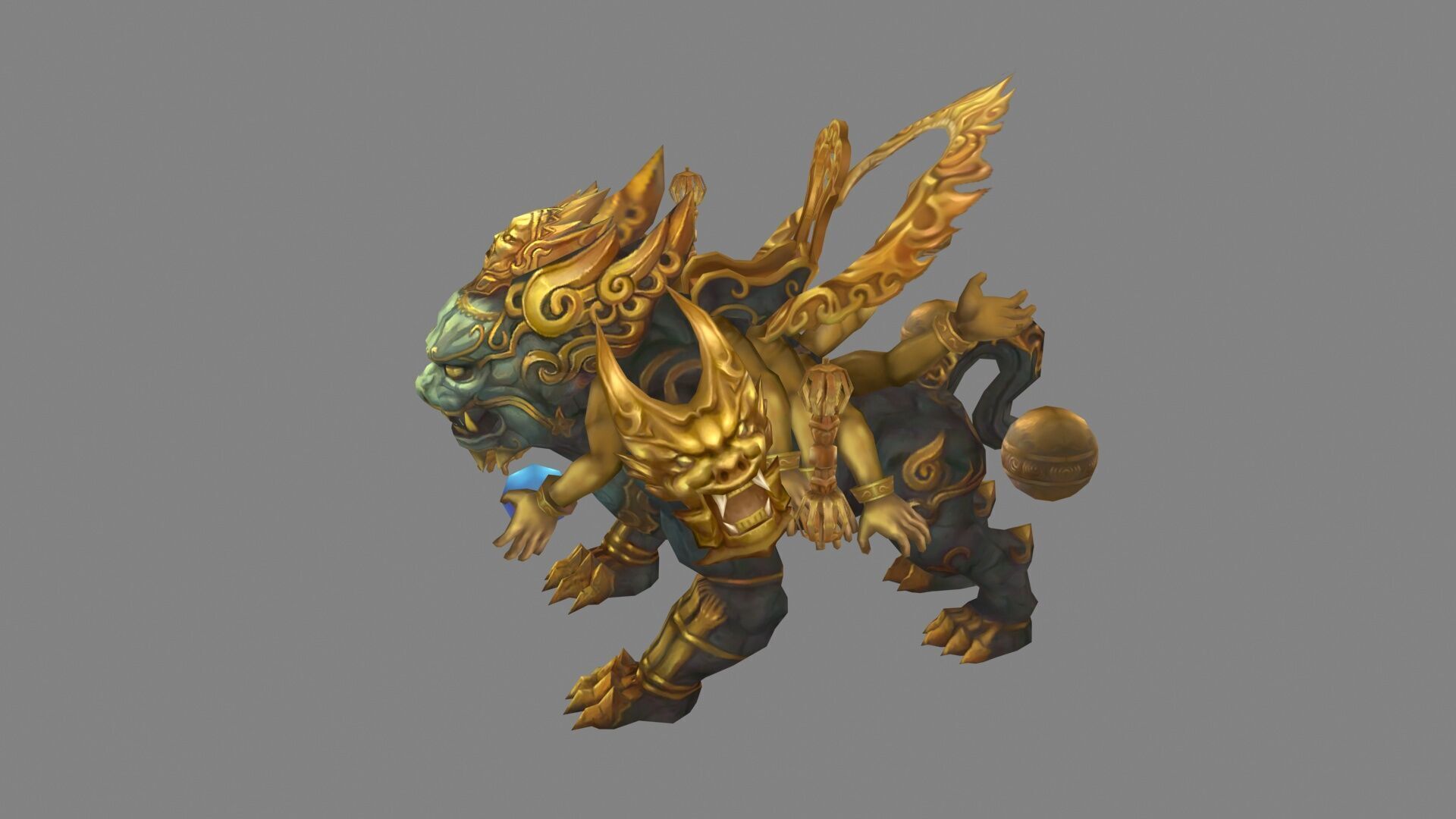 Cartoon Bronze Beast - Taotie mount Low-poly 3D model_1