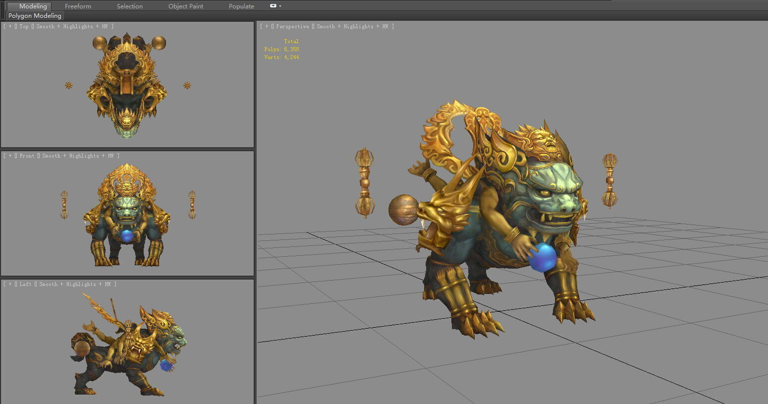 Cartoon Bronze Beast - Taotie mount Low-poly 3D model_4