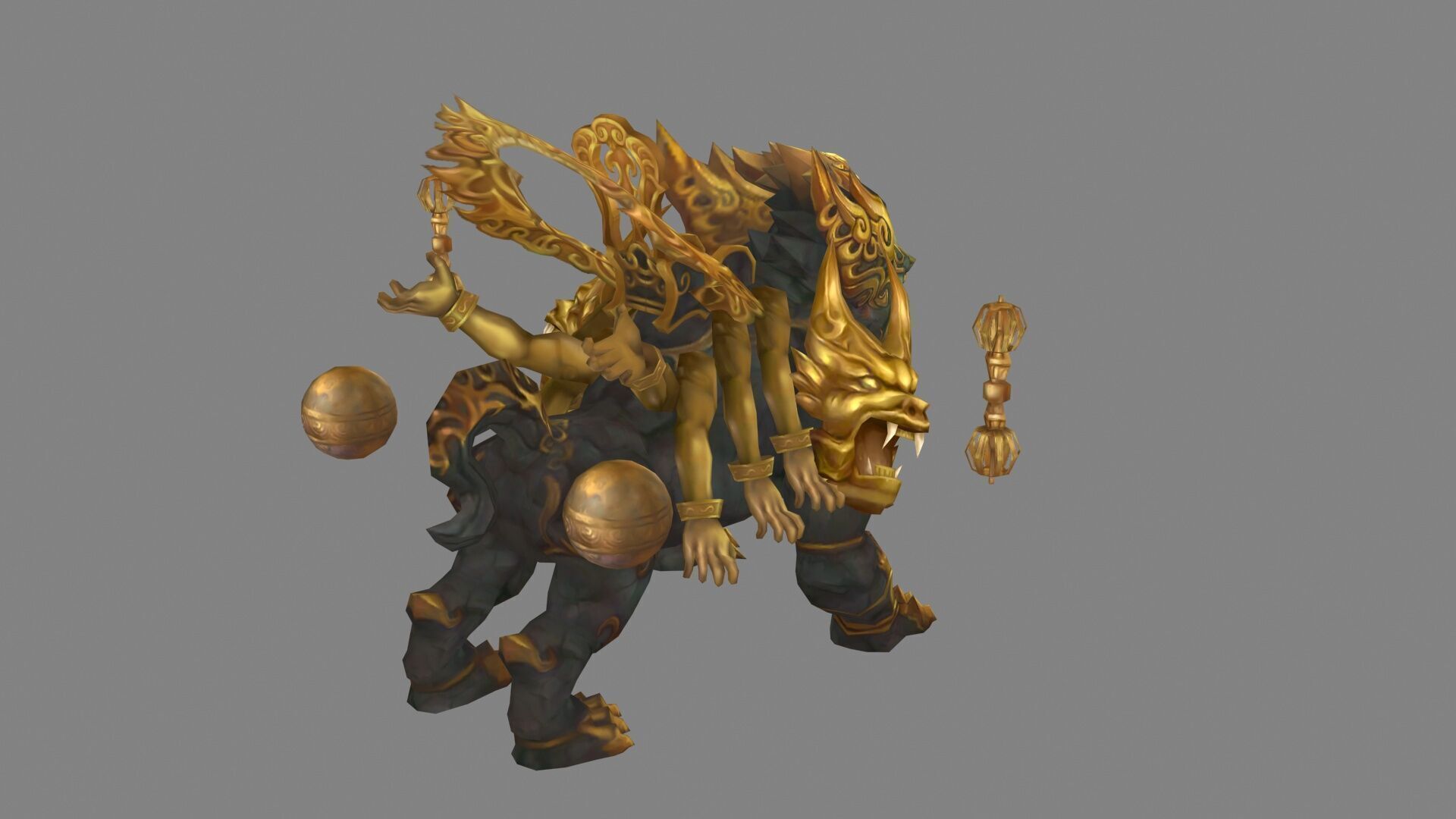 Cartoon Bronze Beast - Taotie mount Low-poly 3D model_3