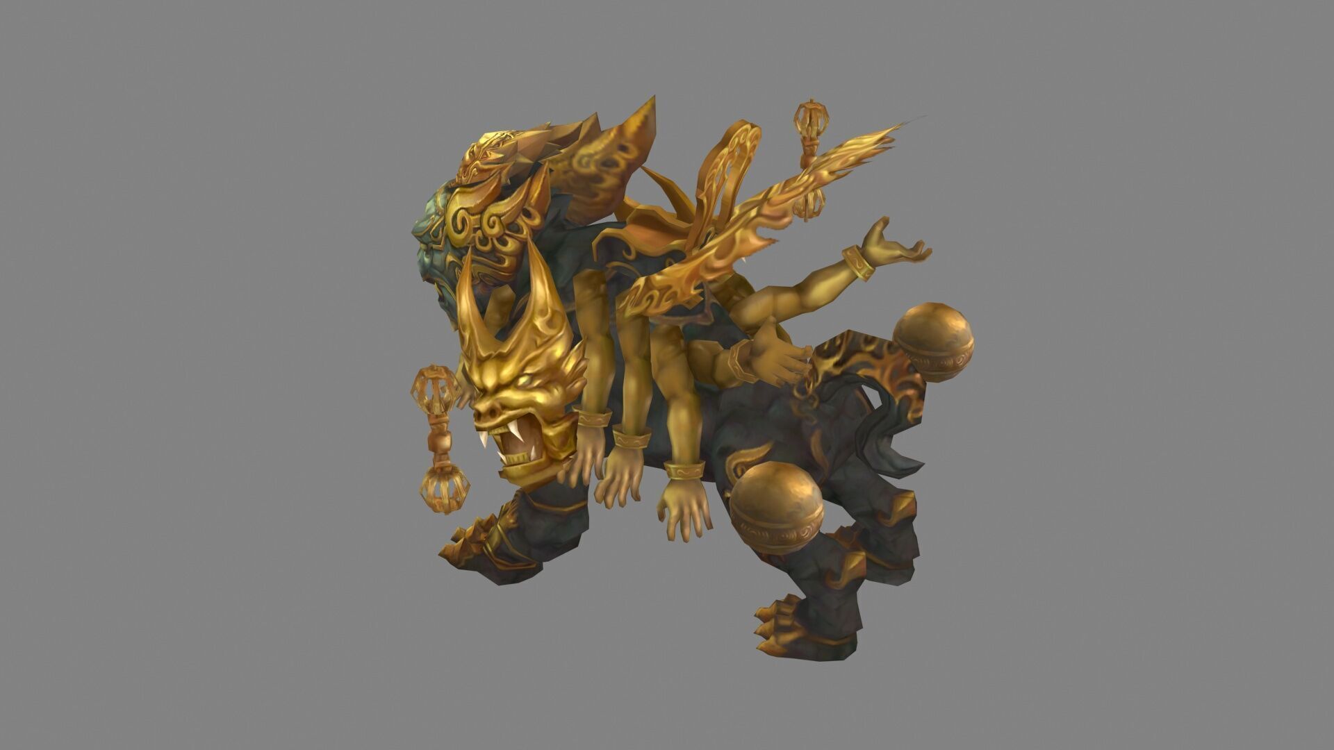 Cartoon Bronze Beast - Taotie mount Low-poly 3D model_2