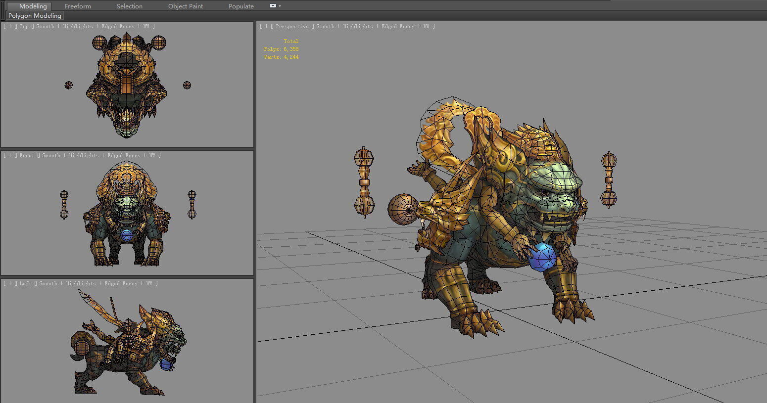 Cartoon Bronze Beast - Taotie mount Low-poly 3D model_5