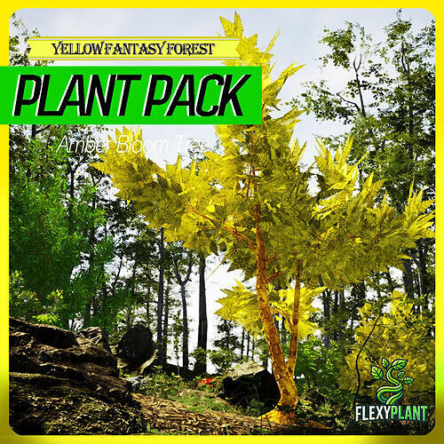 Yellow Fantasy Forest - 6 Amber Bloom Tree Plant Low-poly 3D model
