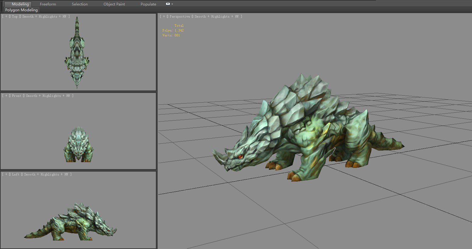 Cartoon Stone Rhino Monster Low-poly 3D model_3
