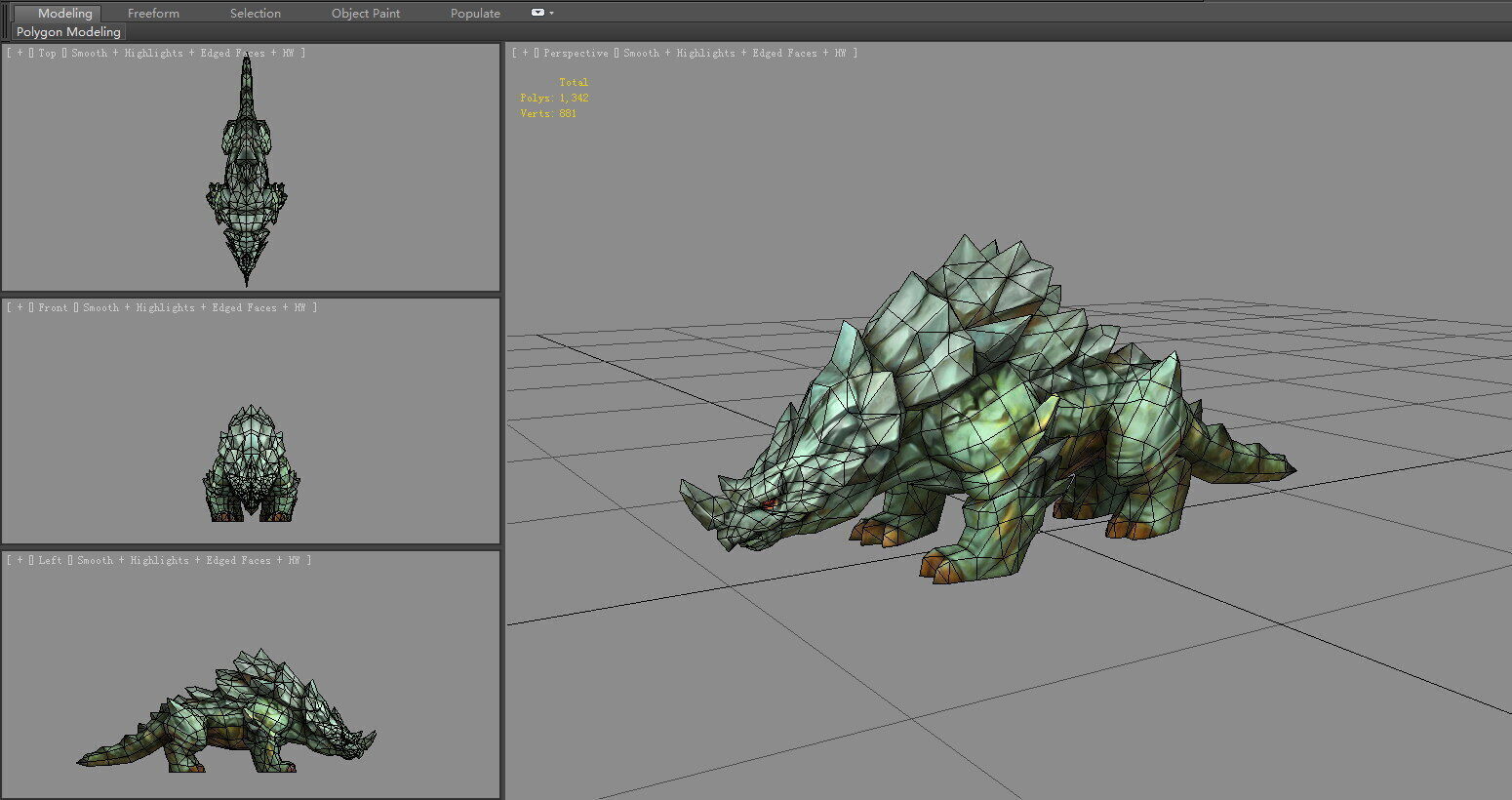 Cartoon Stone Rhino Monster Low-poly 3D model_4