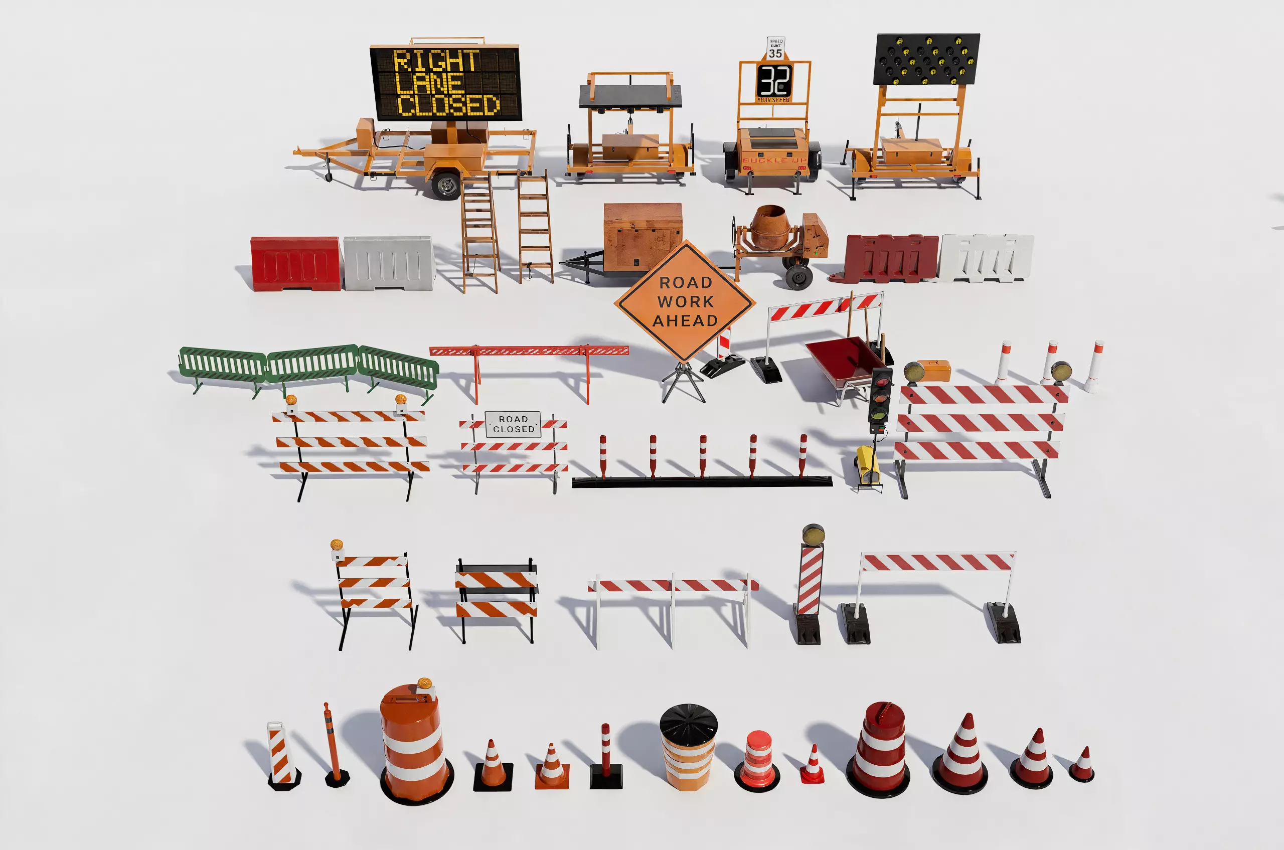 Traffic Barrier Pack 3d model Low-poly 3D model
