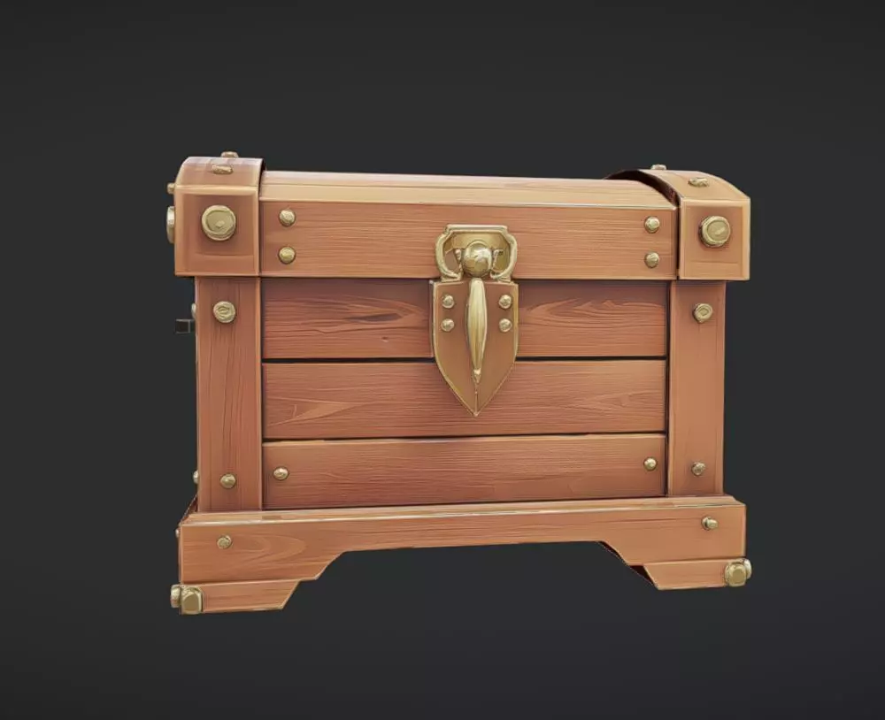 wooden treasure chest with latch 3D model_0