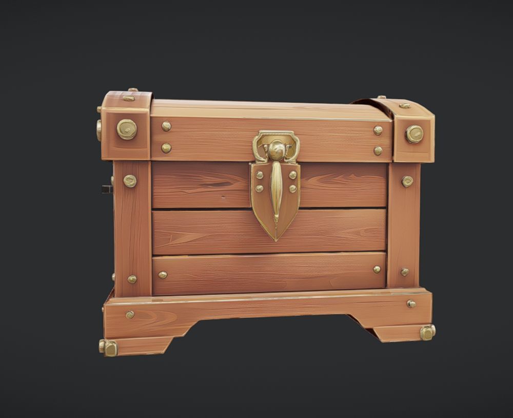 wooden treasure chest with latch 3D model_1