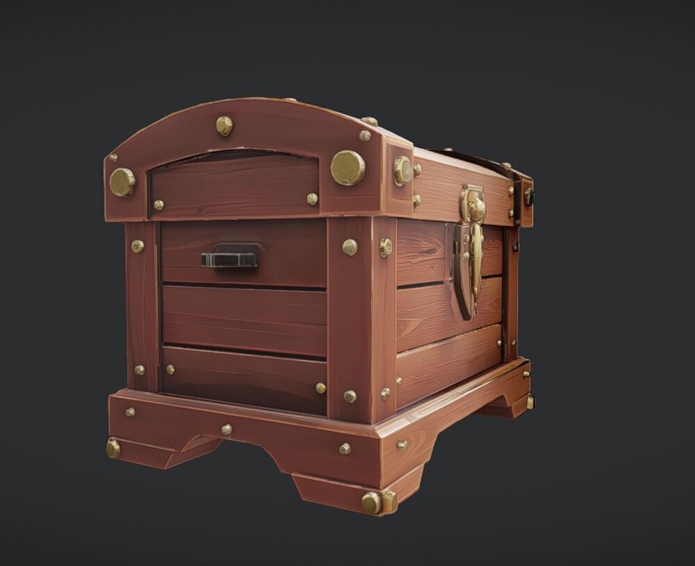 wooden treasure chest with latch 3D model_13